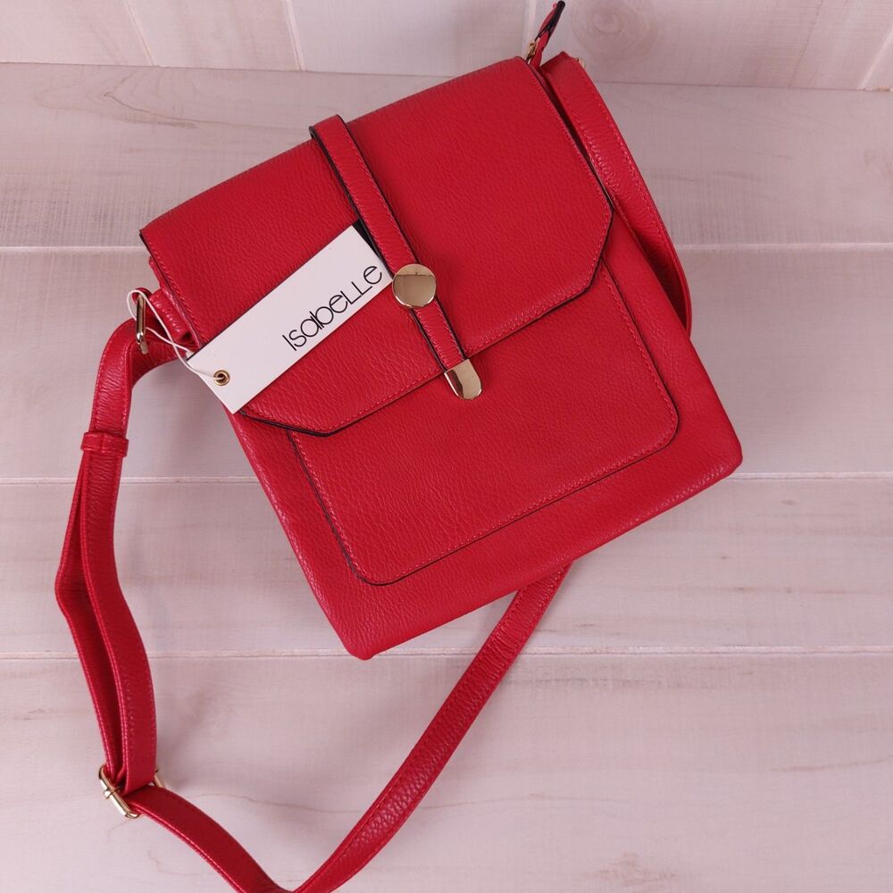 Isabelle Crossbody/Shoulder Bag Red Multi Pockets Peta Approved Vegan